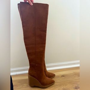 Jessica Simpson Tabacco Suede Brown Thigh Over The Knee Platform Wedge Boots